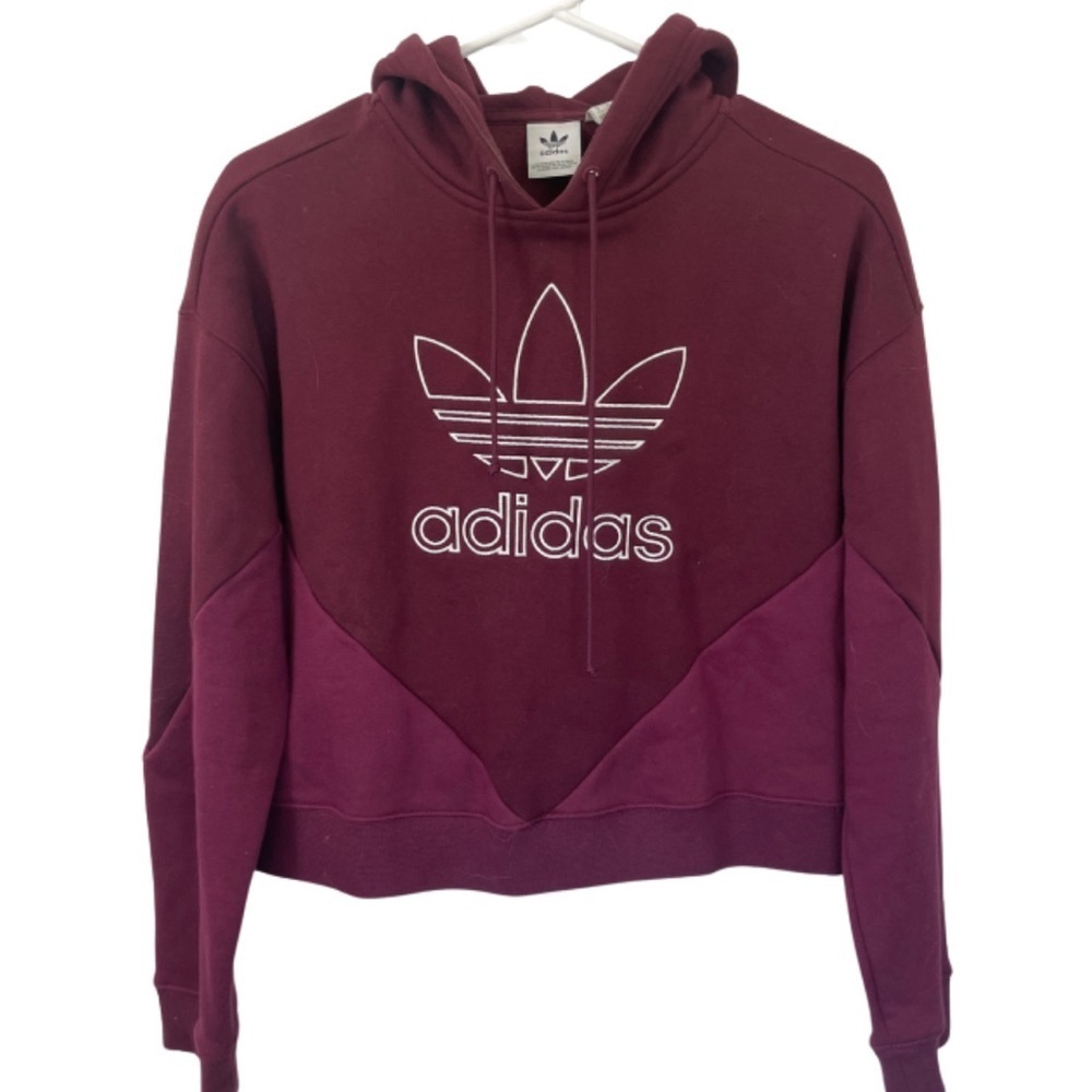 Adidas original cropped Trefoil color blocked Athleisure hoodie maroon xs